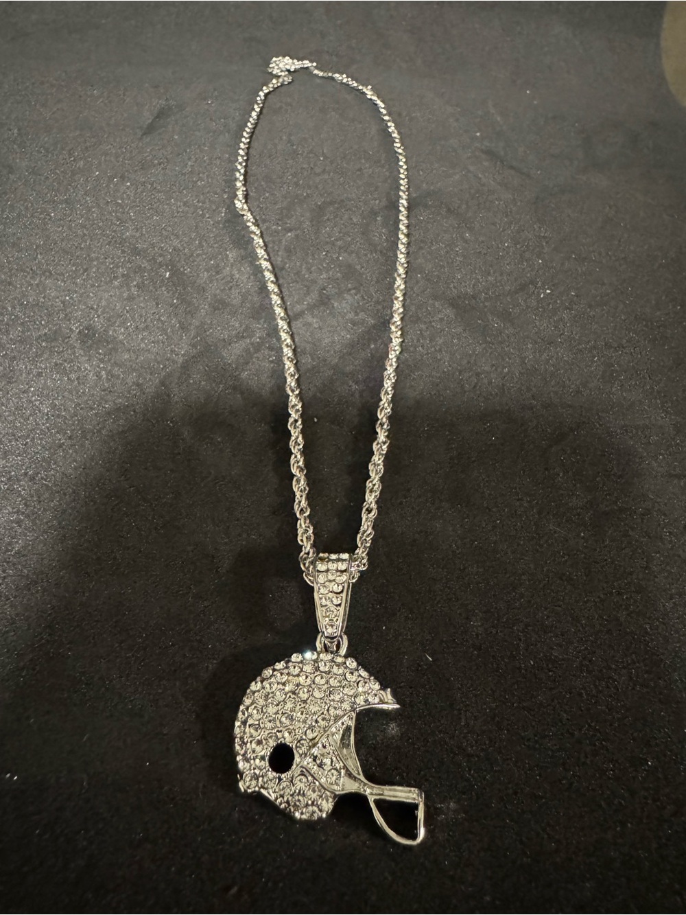 Crystal Football Helmet Pendant Necklace - Silver Tone